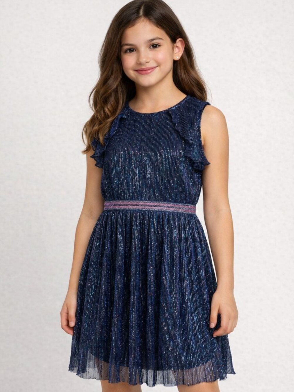 Wonder Nation Girls Metallic Navy Party Dress Size L 10‑12 - Picture 1 of 5